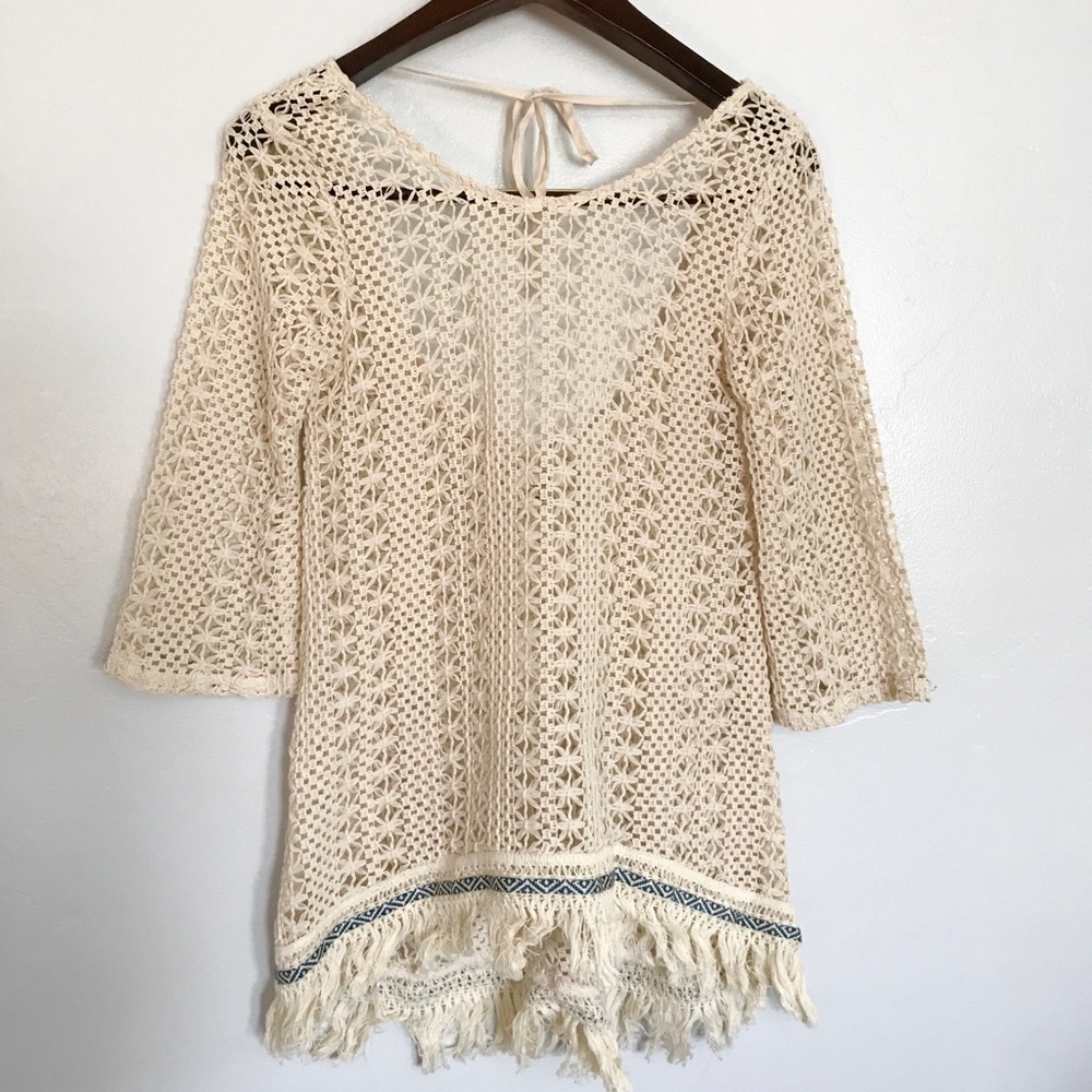 YA Los Angeles Cream Knit Beach Cover Up Small